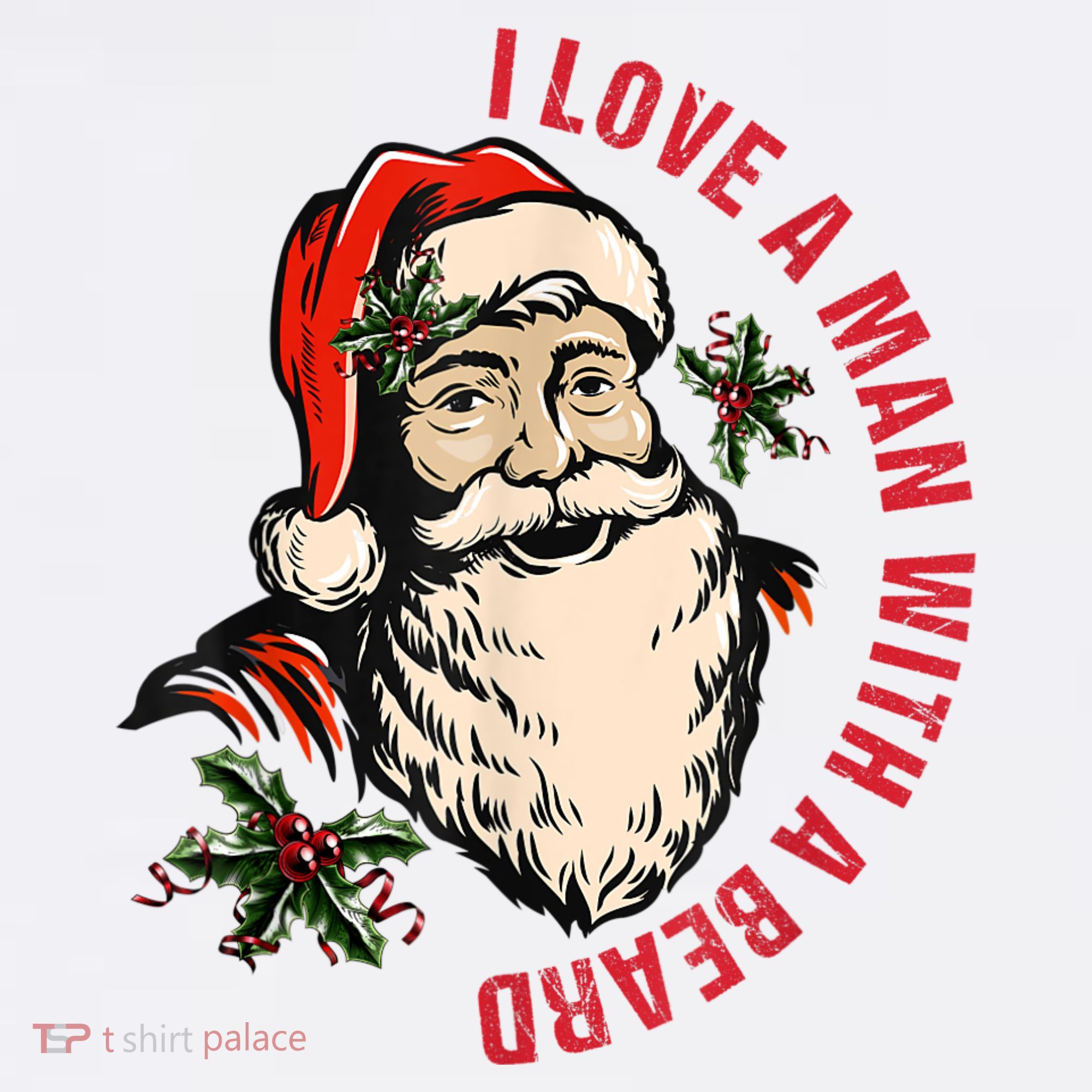 Funny Retro Christmas Santa Claus I Love A Man With A Beard T-Shirt