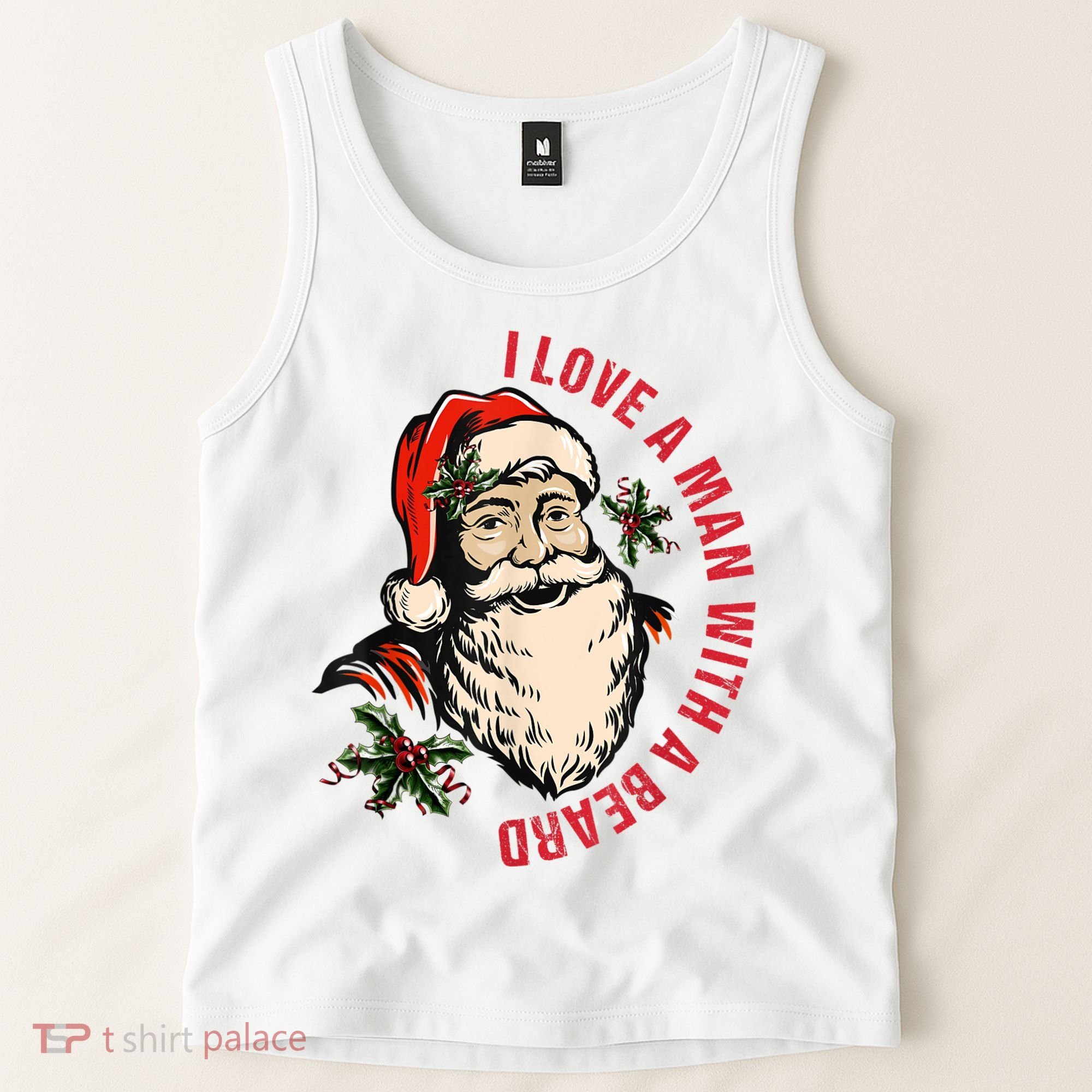 Funny Retro Christmas Santa Claus I Love A Man With A Beard Tank Top