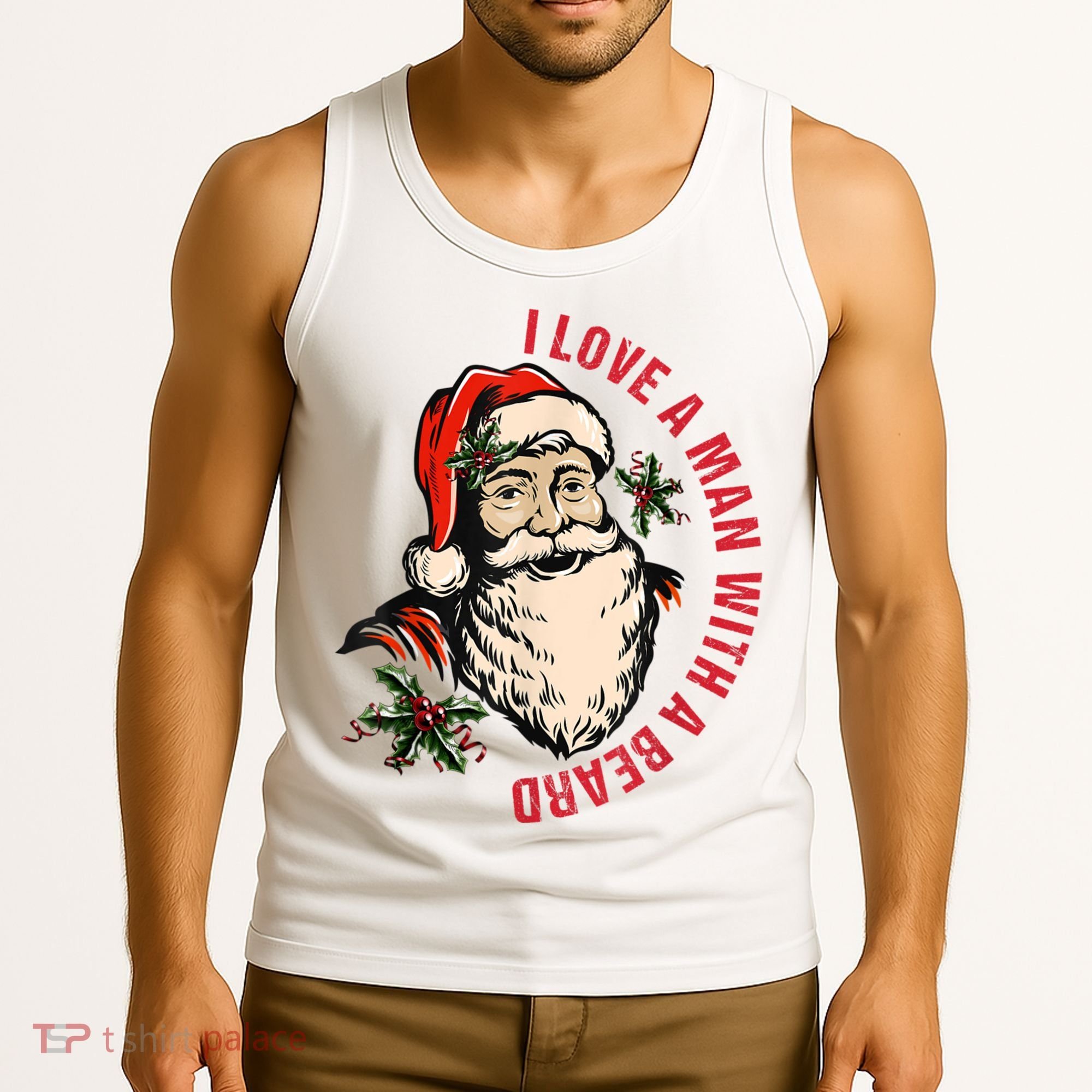 Funny Retro Christmas Santa Claus I Love A Man With A Beard Tank Top