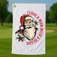 Funny Retro Christmas Santa Claus I Love A Man With A Beard Golf Towel thumb 1