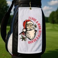 Funny Retro Christmas Santa Claus I Love A Man With A Beard Golf Towel thumb 2