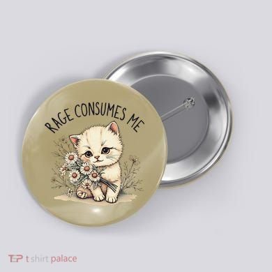 Funny Rage Consumes Me Cat Flower Cute Kitty Cat Meme Design Button