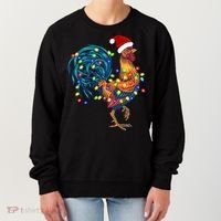 Funny Rooster Chicken Christmas Lights Pajama Farmer Funny Gift Women's Sweatshirt thumb 0