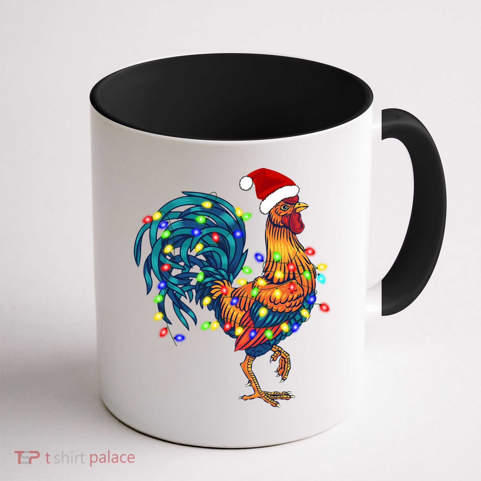 Funny Rooster Chicken Christmas Lights Pajama Farmer Funny Gift Coffee Mug