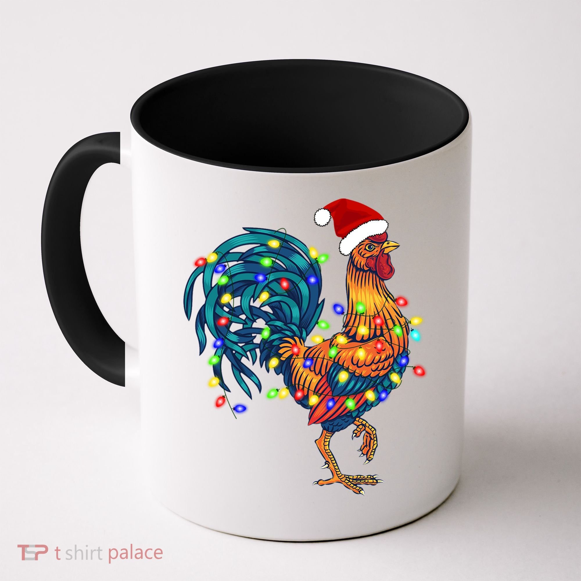 Funny Rooster Chicken Christmas Lights Pajama Farmer Funny Gift Coffee Mug