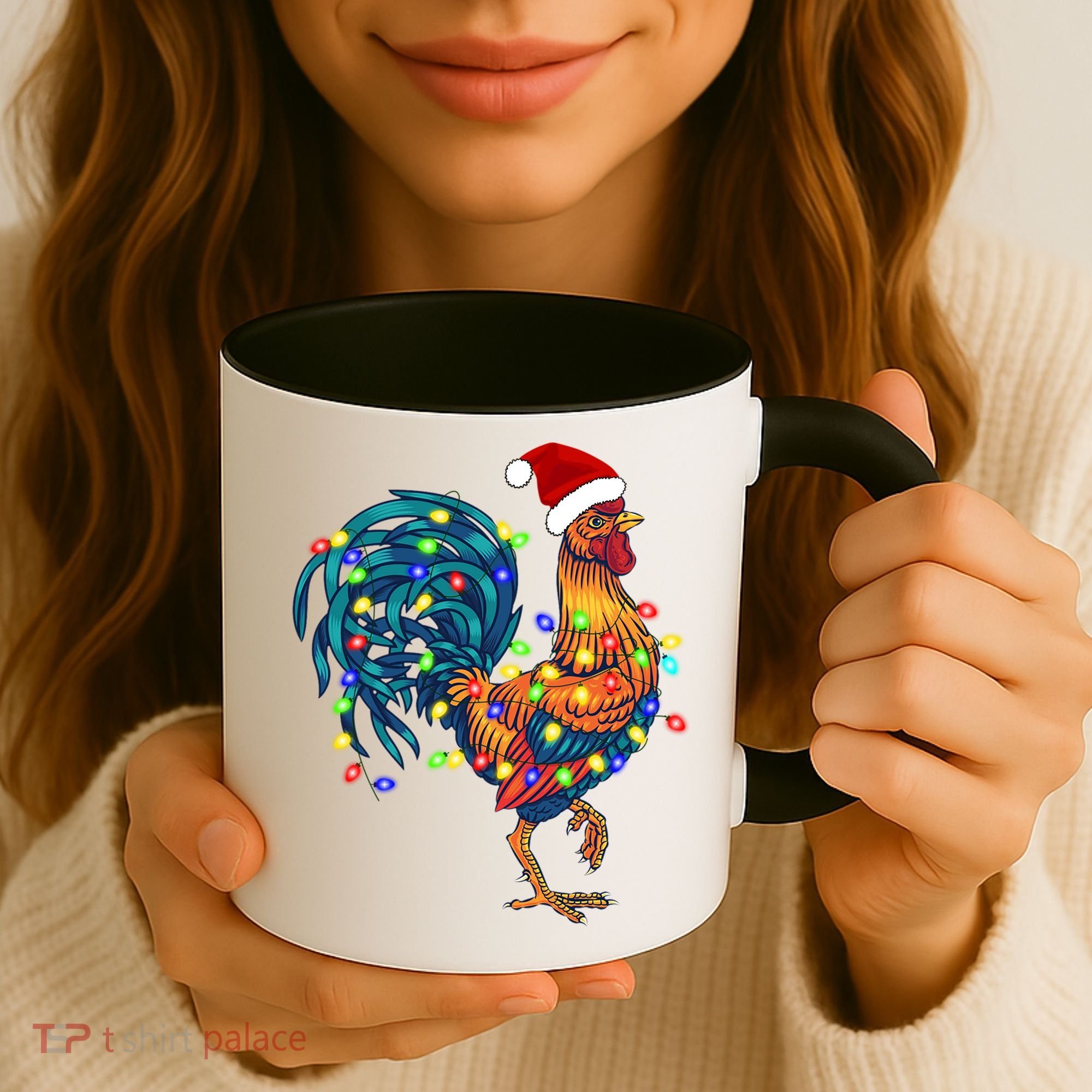 Funny Rooster Chicken Christmas Lights Pajama Farmer Funny Gift Coffee Mug