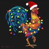 Funny Rooster Chicken Christmas Lights Pajama Farmer Funny Gift Women's Hoodie thumb 2