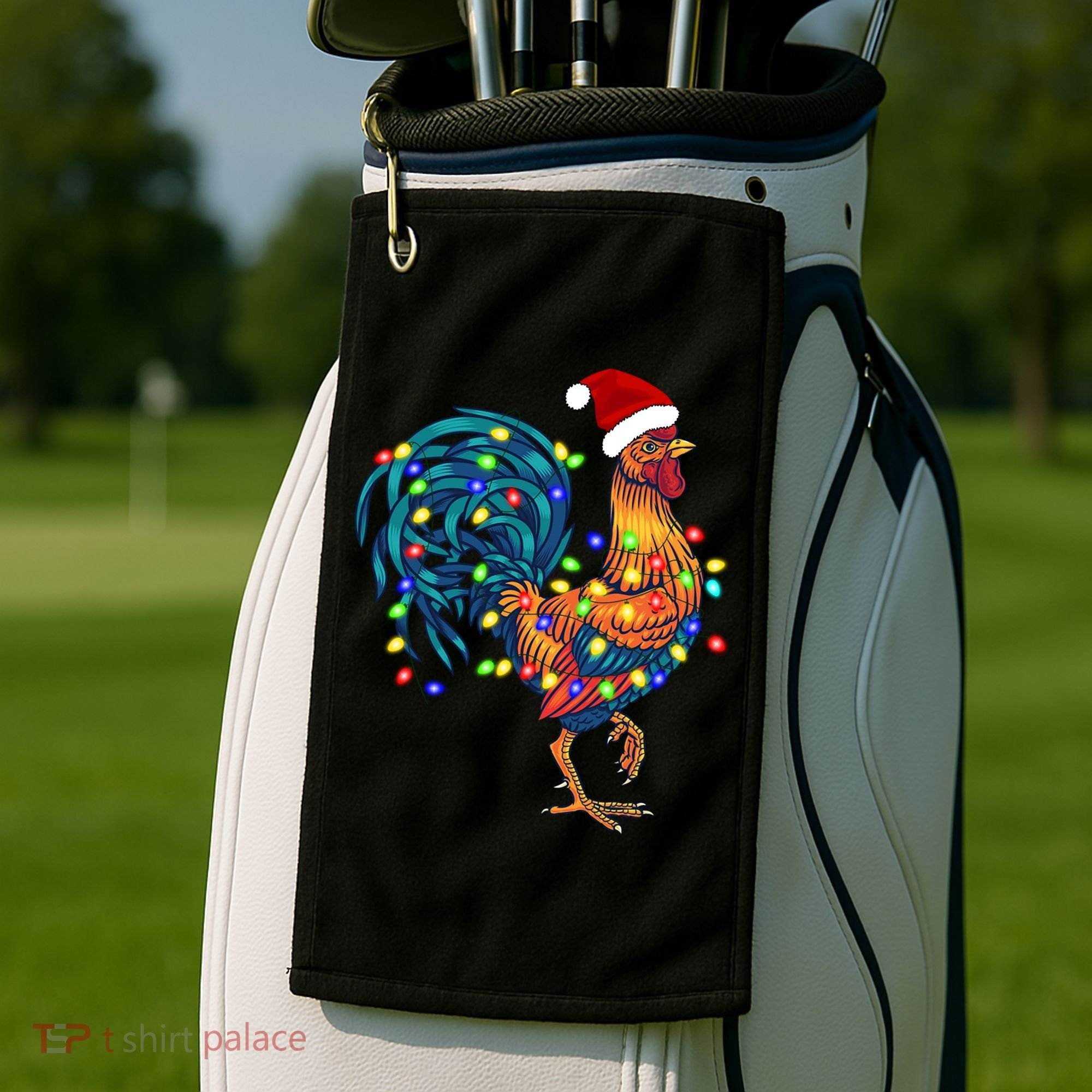 Funny Rooster Chicken Christmas Lights Pajama Farmer Funny Gift Golf Towel