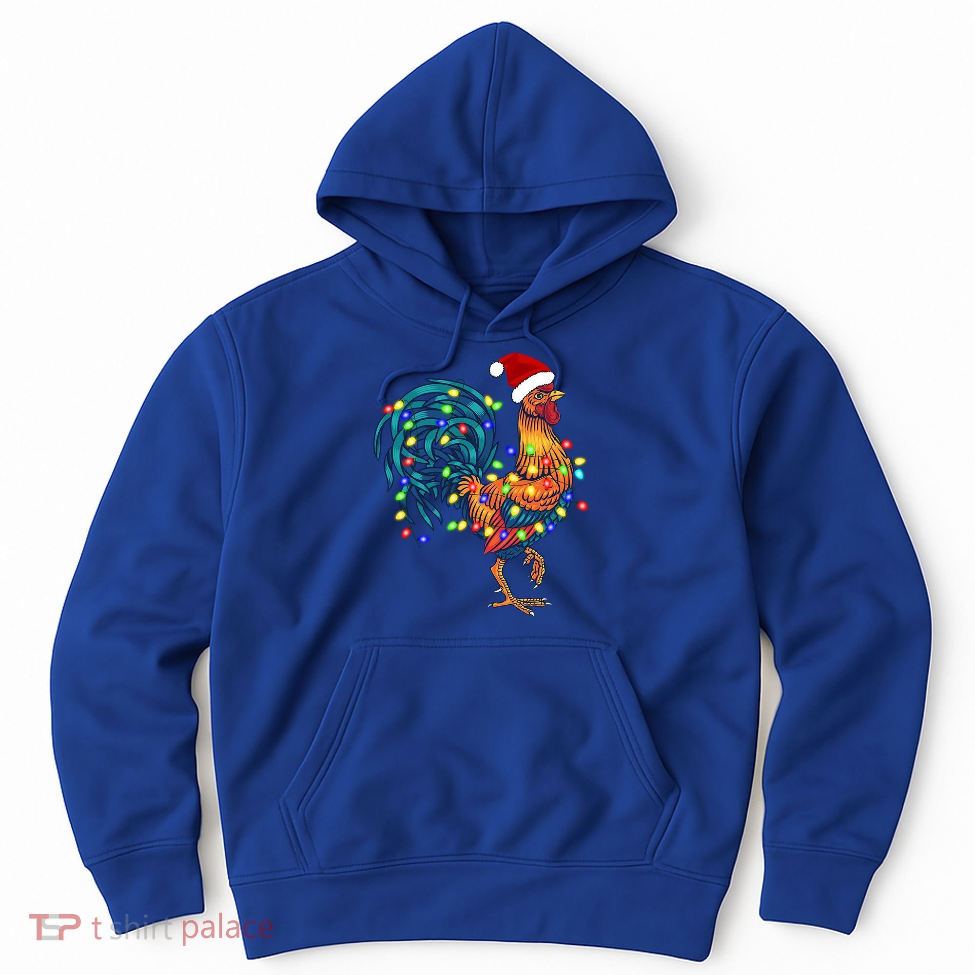 Funny Rooster Chicken Christmas Lights Pajama Farmer Funny Gift Hoodie