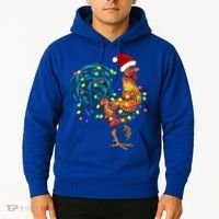 Funny Rooster Chicken Christmas Lights Pajama Farmer Funny Gift Hoodie thumb 2