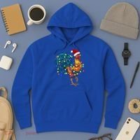 Funny Rooster Chicken Christmas Lights Pajama Farmer Funny Gift Hoodie thumb 3