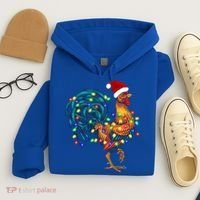 Funny Rooster Chicken Christmas Lights Pajama Farmer Funny Gift Hoodie thumb 4