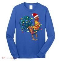 Funny Rooster Chicken Christmas Lights Pajama Farmer Funny Gift Long Sleeve Shirt thumb 0