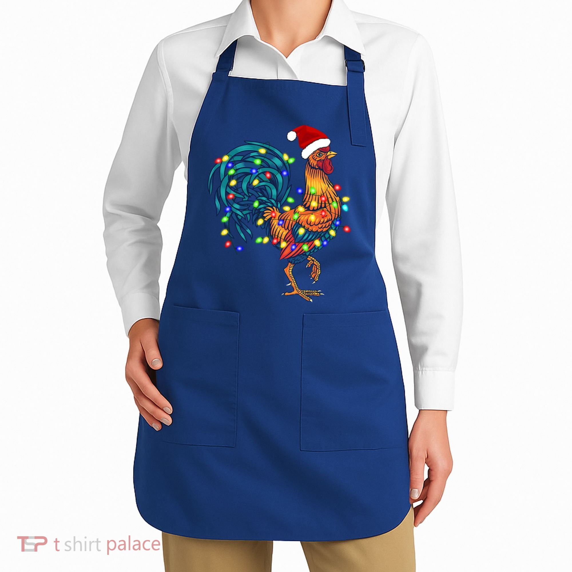 Funny Rooster Chicken Christmas Lights Pajama Farmer Funny Gift Apron