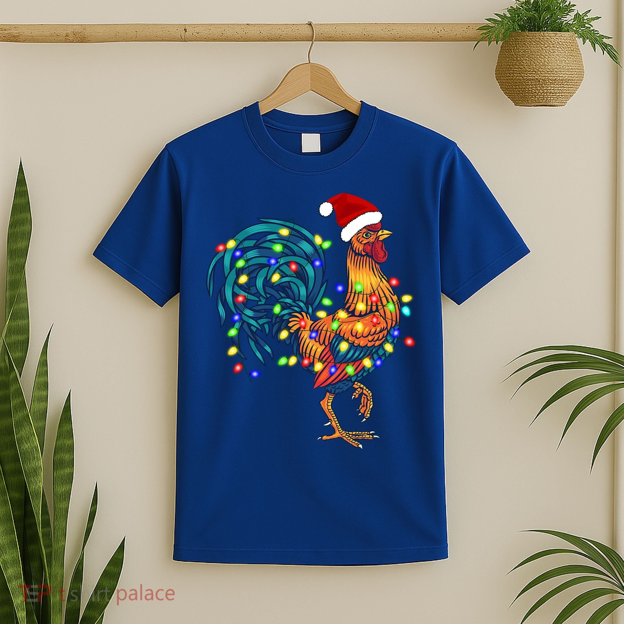 Funny Rooster Chicken Christmas Lights Pajama Farmer Funny Gift T-Shirt
