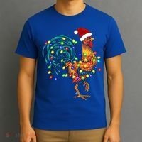 Funny Rooster Chicken Christmas Lights Pajama Farmer Funny Gift T-Shirt thumb 3
