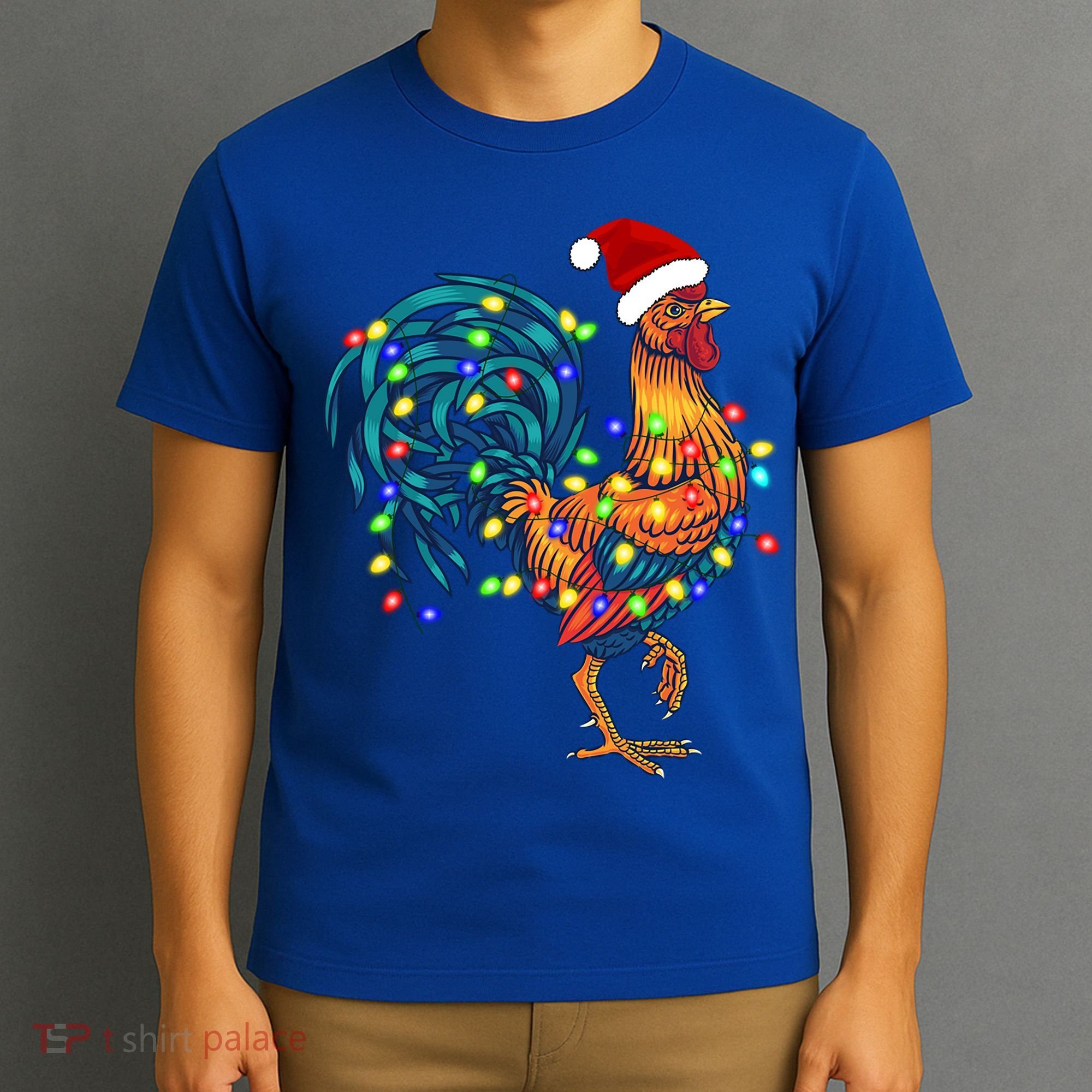 Funny Rooster Chicken Christmas Lights Pajama Farmer Funny Gift T-Shirt