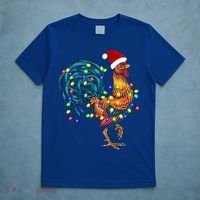 Funny Rooster Chicken Christmas Lights Pajama Farmer Funny Gift T-Shirt thumb 5