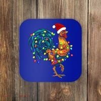 Funny Rooster Chicken Christmas Lights Pajama Farmer Funny Gift Coaster thumb 0