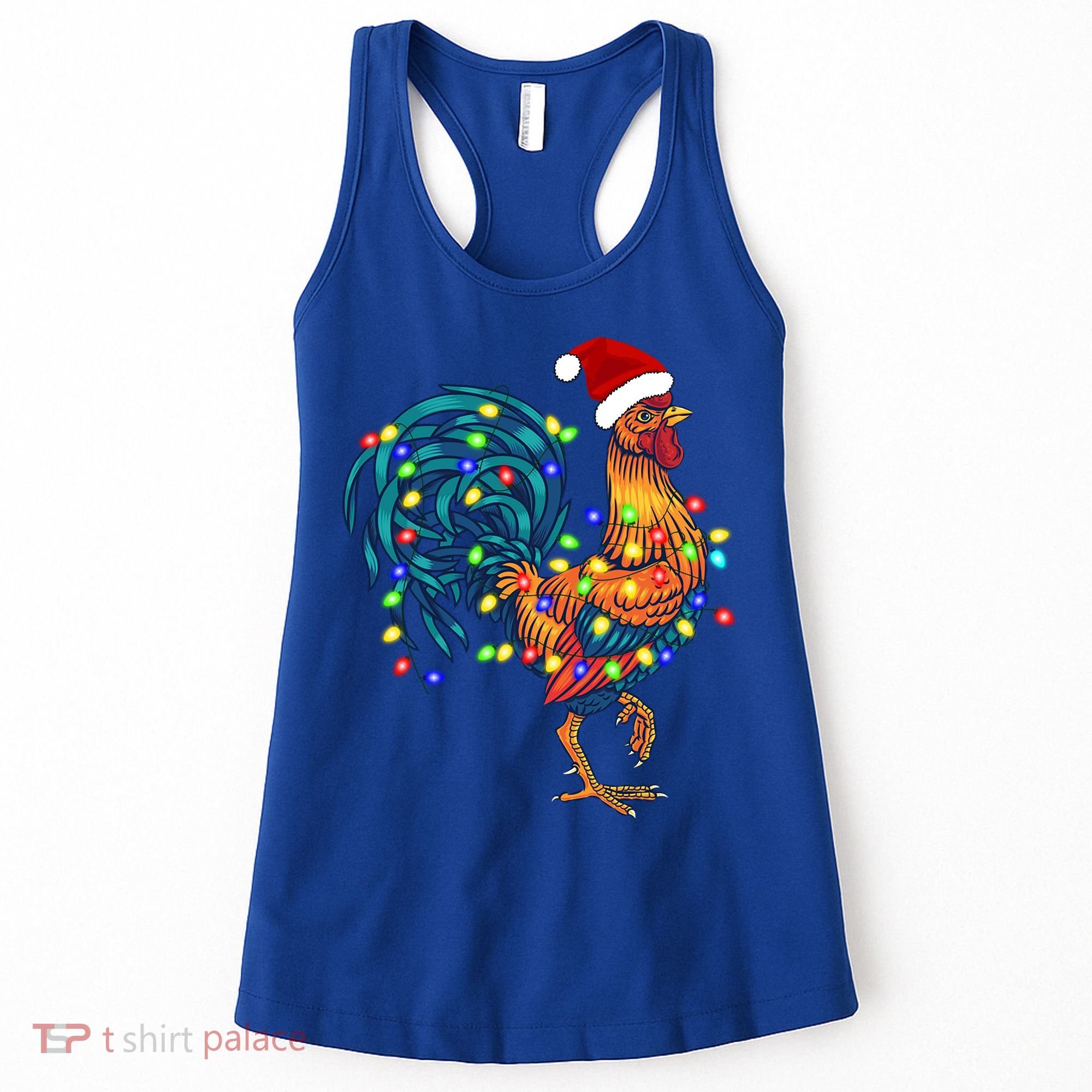 Funny Rooster Chicken Christmas Lights Pajama Farmer Funny Gift Women's Tank Top