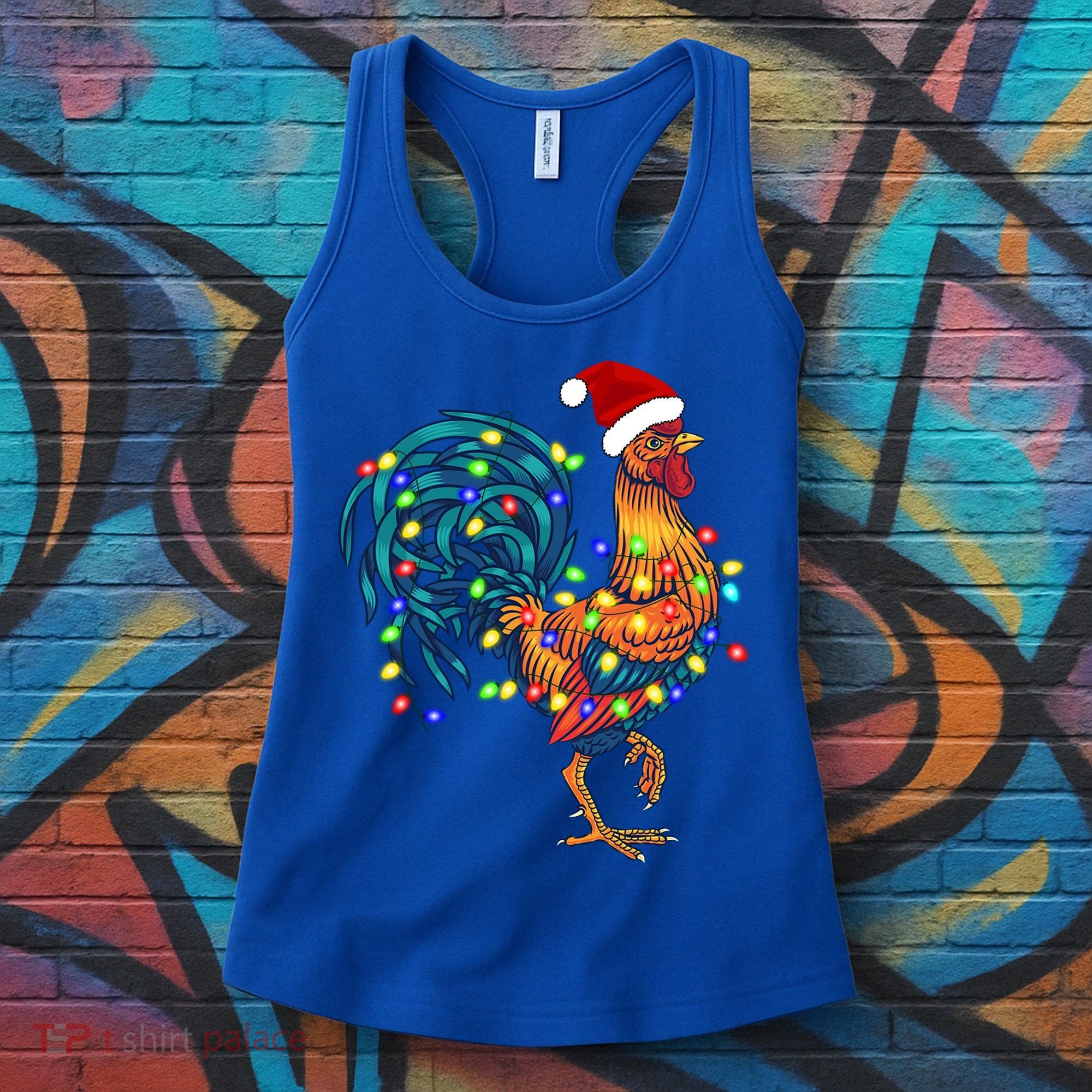 Funny Rooster Chicken Christmas Lights Pajama Farmer Funny Gift Women's Tank Top