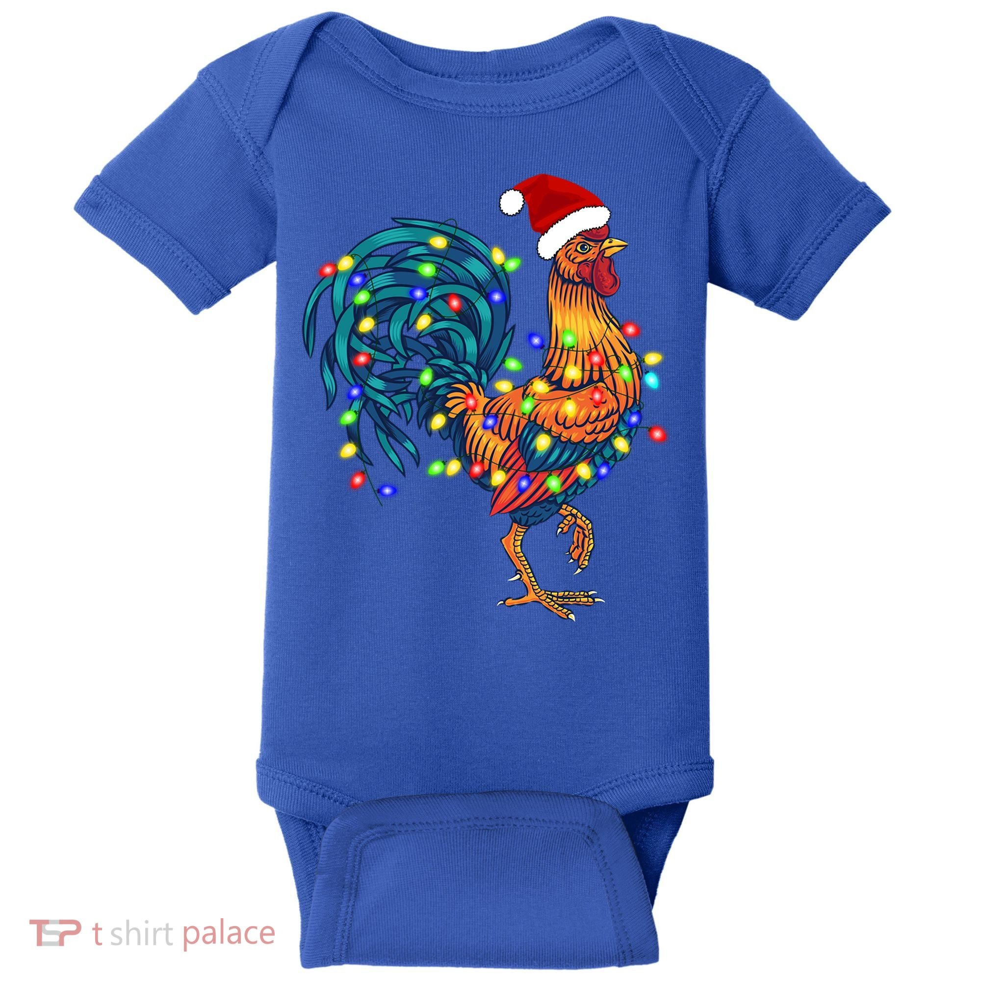 Funny Rooster Chicken Christmas Lights Pajama Farmer Funny Gift Baby Bodysuit