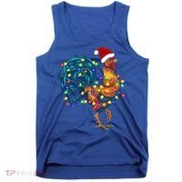 Funny Rooster Chicken Christmas Lights Pajama Farmer Funny Gift Tank Top thumb 0