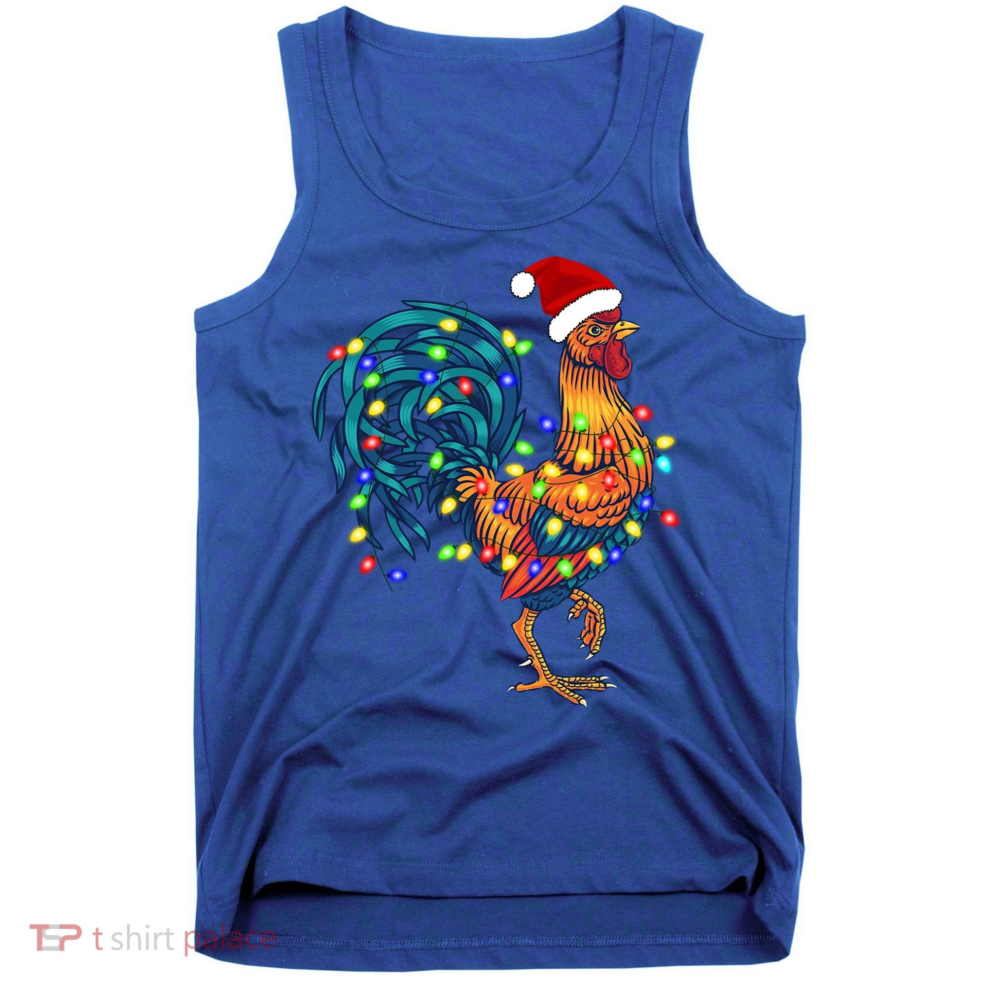 Funny Rooster Chicken Christmas Lights Pajama Farmer Funny Gift Tank Top