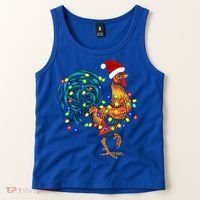 Funny Rooster Chicken Christmas Lights Pajama Farmer Funny Gift Tank Top thumb 2