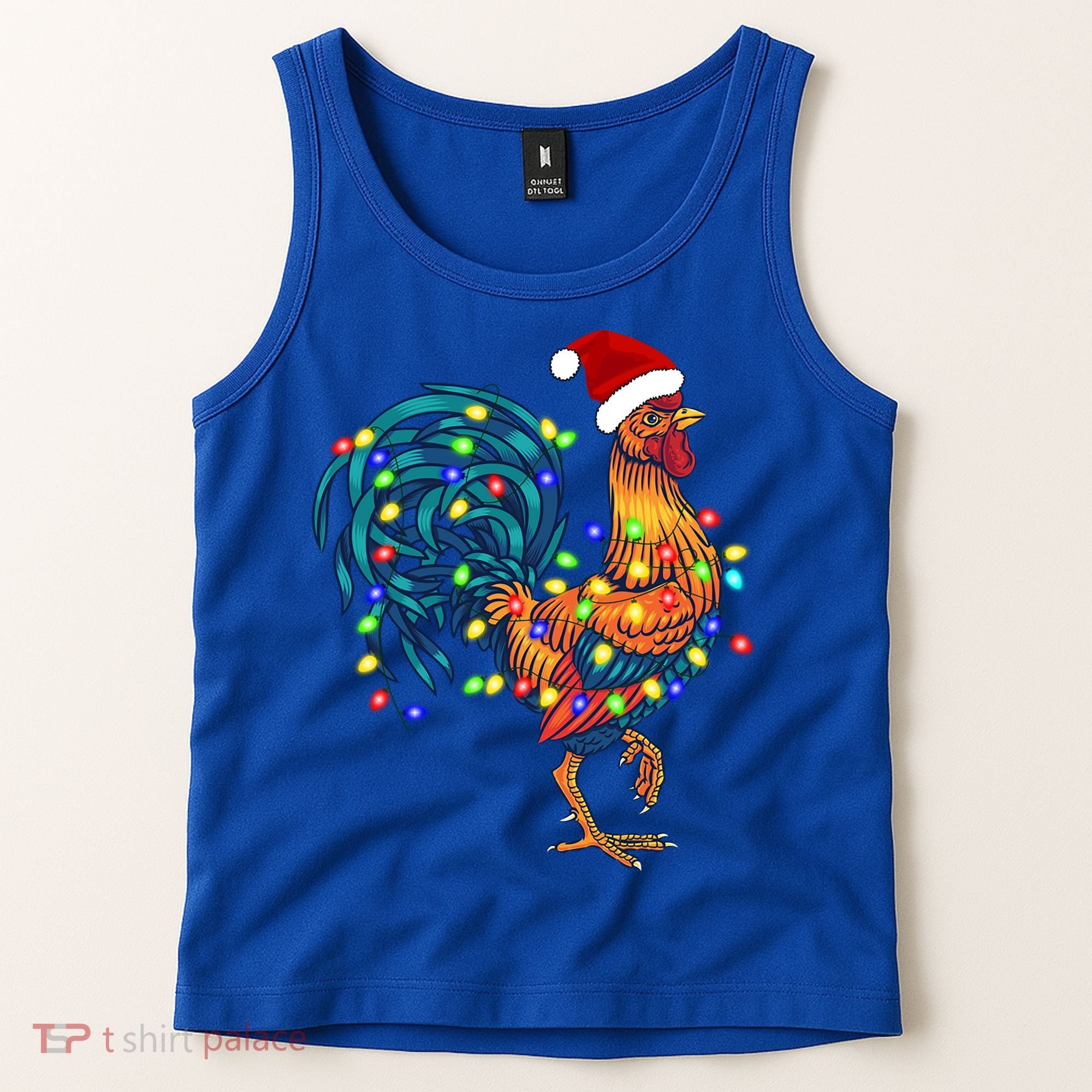 Funny Rooster Chicken Christmas Lights Pajama Farmer Funny Gift Tank Top
