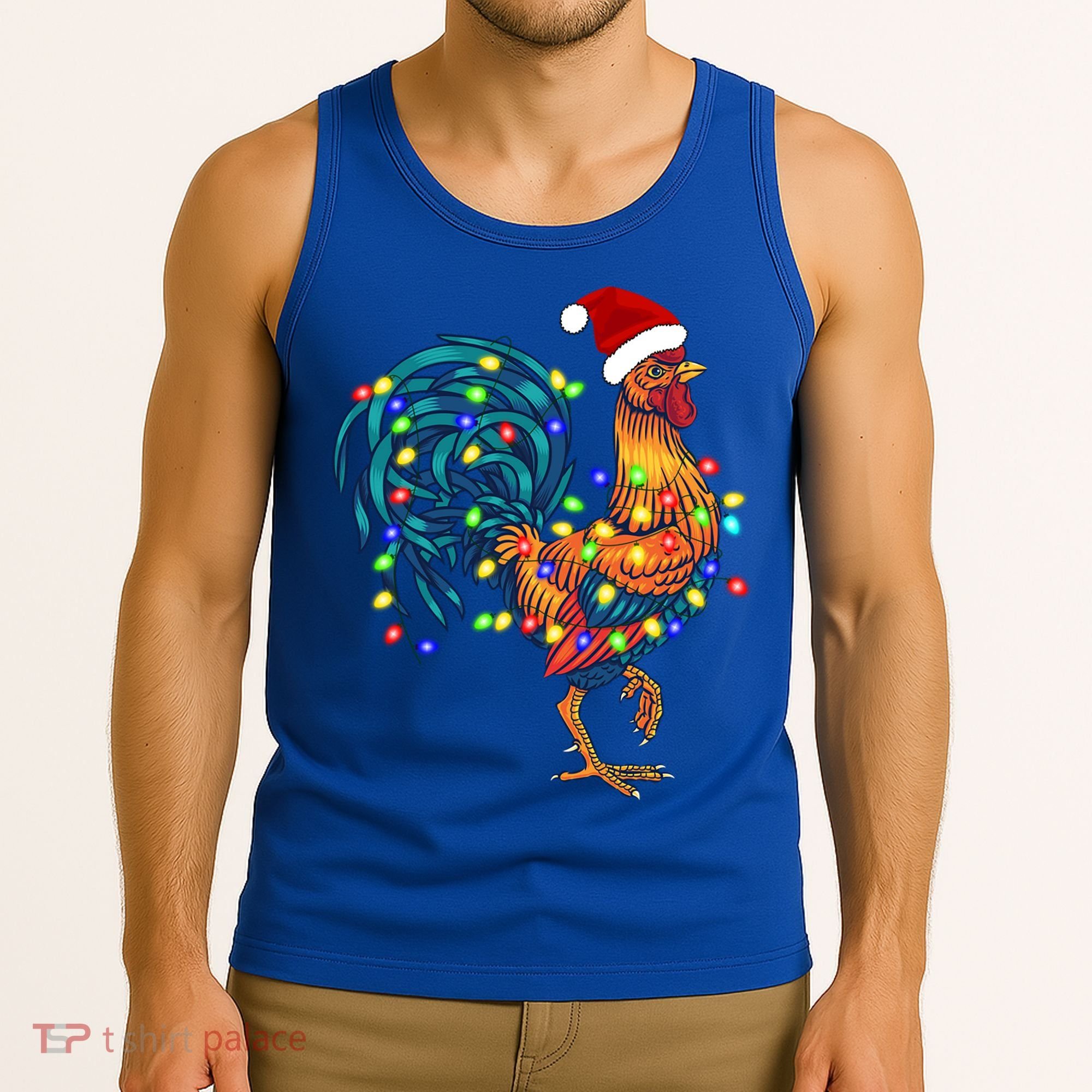 Funny Rooster Chicken Christmas Lights Pajama Farmer Funny Gift Tank Top