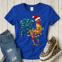 Funny Rooster Chicken Christmas Lights Pajama Farmer Funny Gift Women's T-Shirt thumb 3
