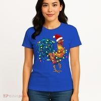 Funny Rooster Chicken Christmas Lights Pajama Farmer Funny Gift Women's T-Shirt thumb 4