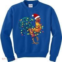 Funny Rooster Chicken Christmas Lights Pajama Farmer Funny Gift Kids Sweatshirt thumb 0
