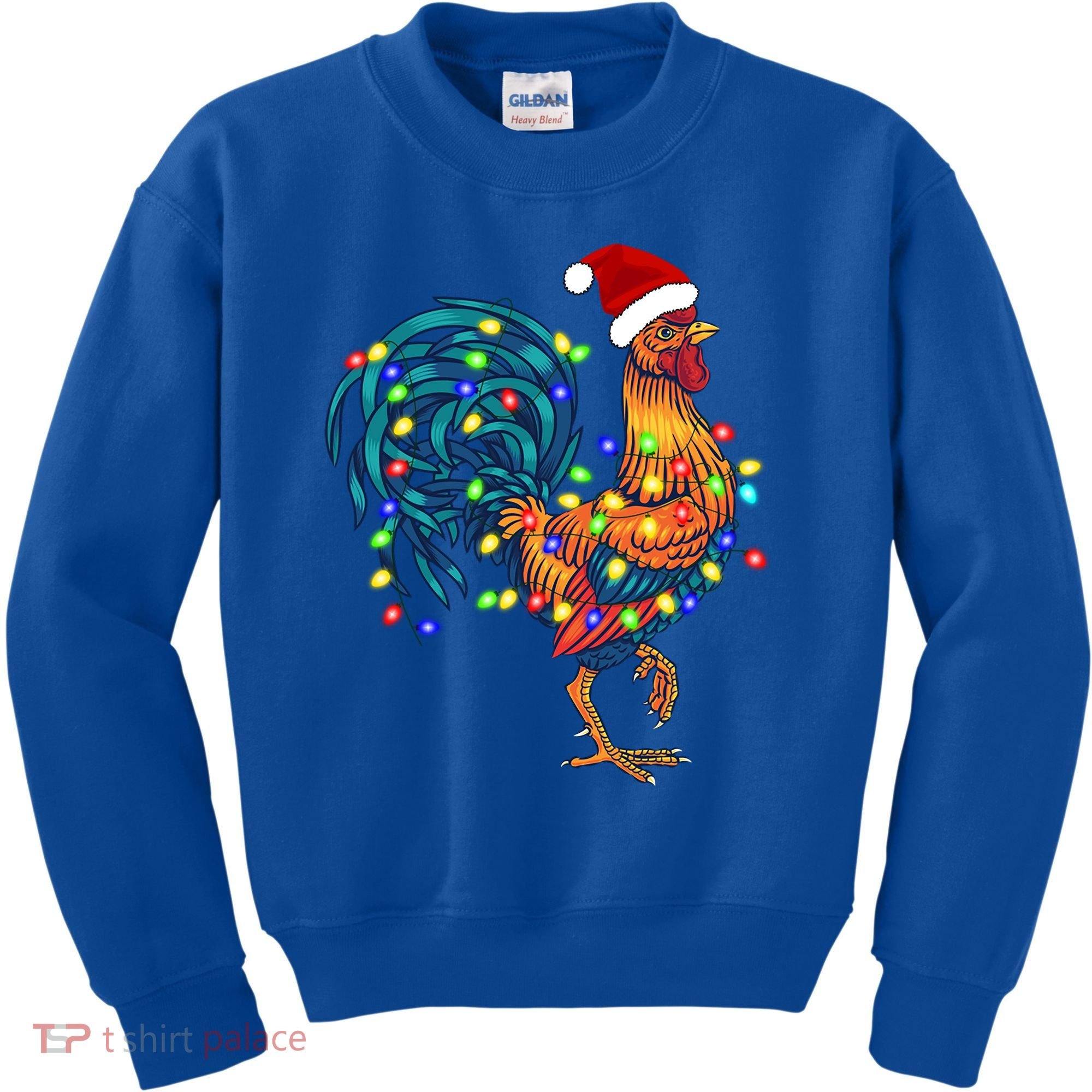 Funny Rooster Chicken Christmas Lights Pajama Farmer Funny Gift Kids Sweatshirt