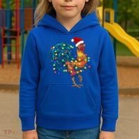 Funny Rooster Chicken Christmas Lights Pajama Farmer Funny Gift Kids Hoodie thumb 3