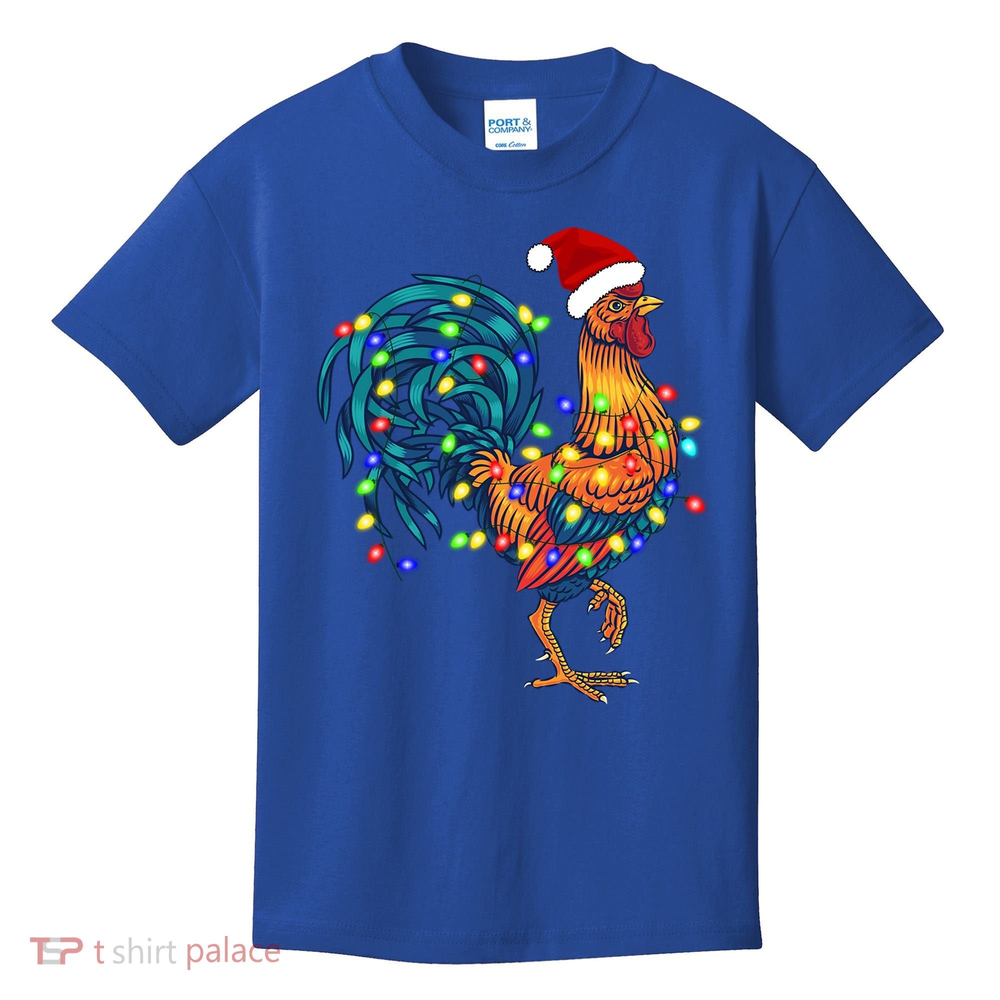 Funny Rooster Chicken Christmas Lights Pajama Farmer Funny Gift Kids T-Shirt