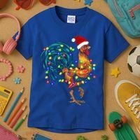Funny Rooster Chicken Christmas Lights Pajama Farmer Funny Gift Kids T-Shirt thumb 3