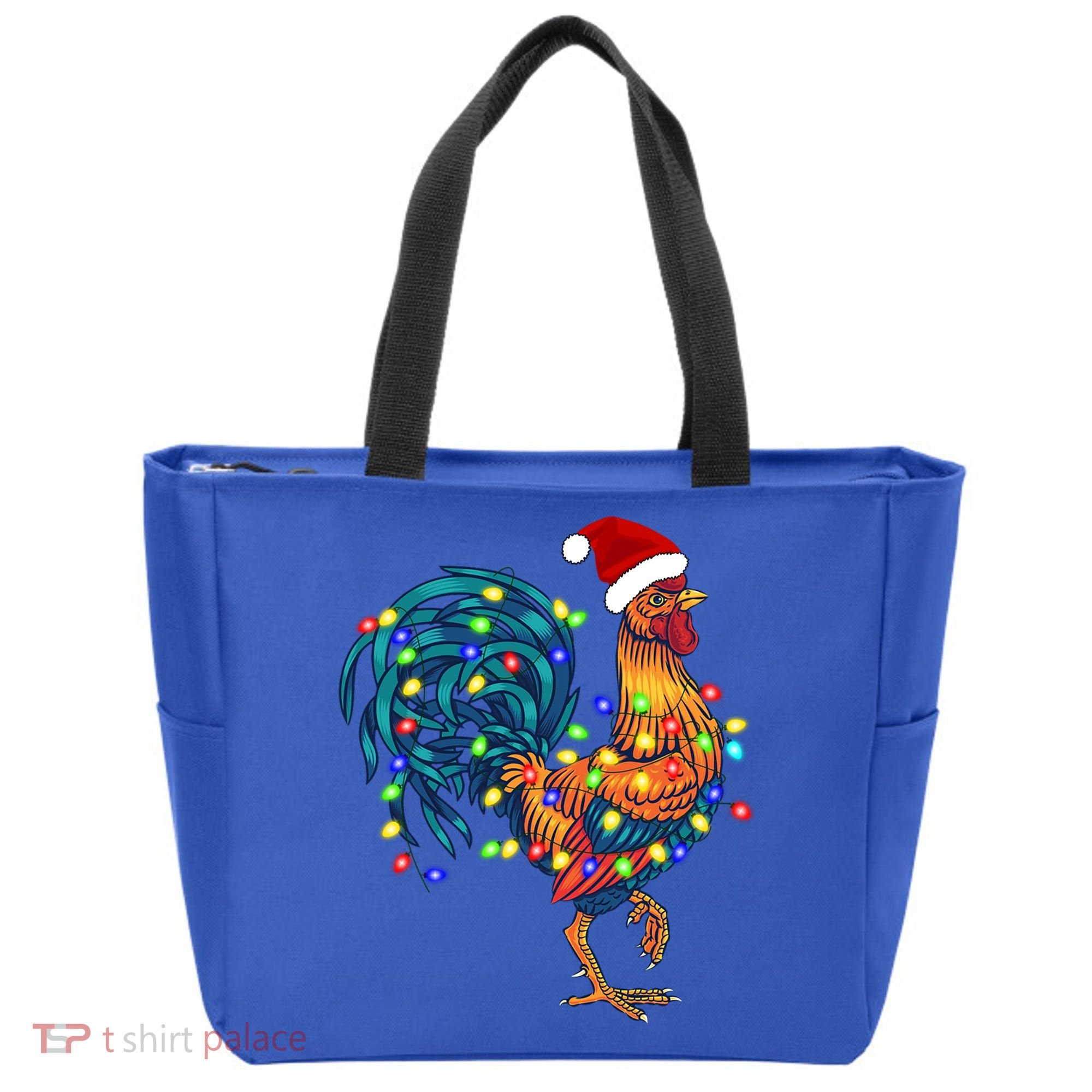 Funny Rooster Chicken Christmas Lights Pajama Farmer Funny Gift Tote Bag