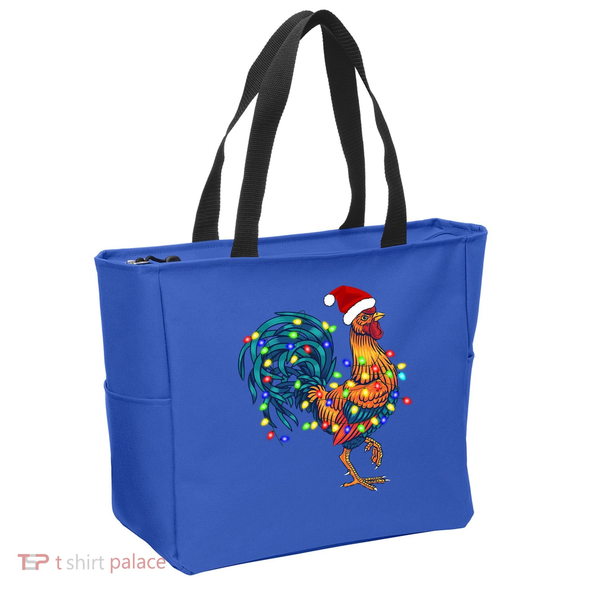 Funny Rooster Chicken Christmas Lights Pajama Farmer Funny Gift Tote Bag