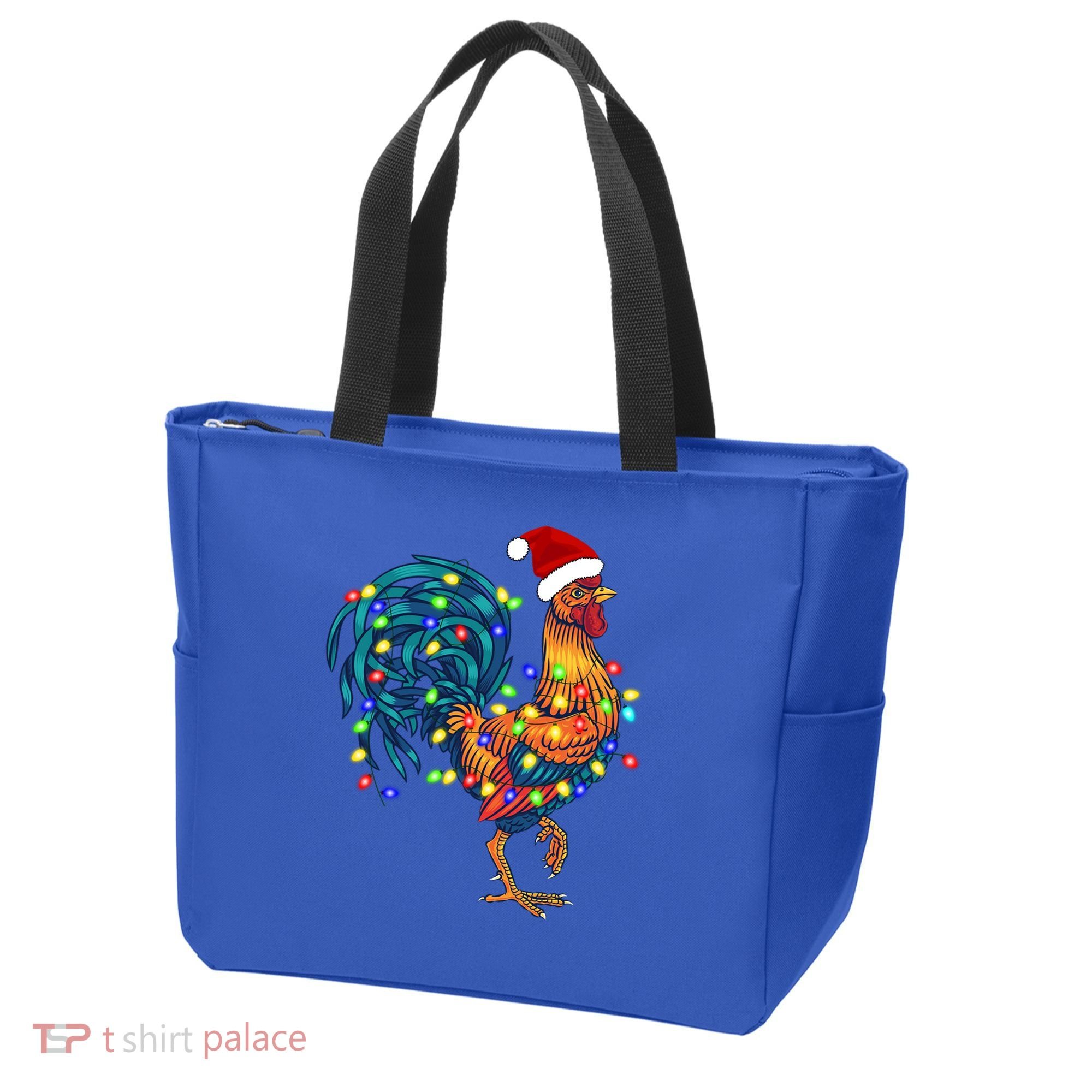 Funny Rooster Chicken Christmas Lights Pajama Farmer Funny Gift Tote Bag