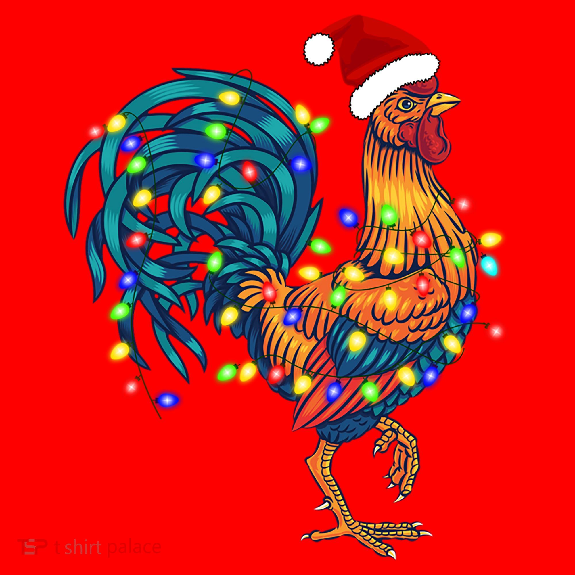 Funny Rooster Chicken Christmas Lights Pajama Farmer Funny Gift Santa Hat