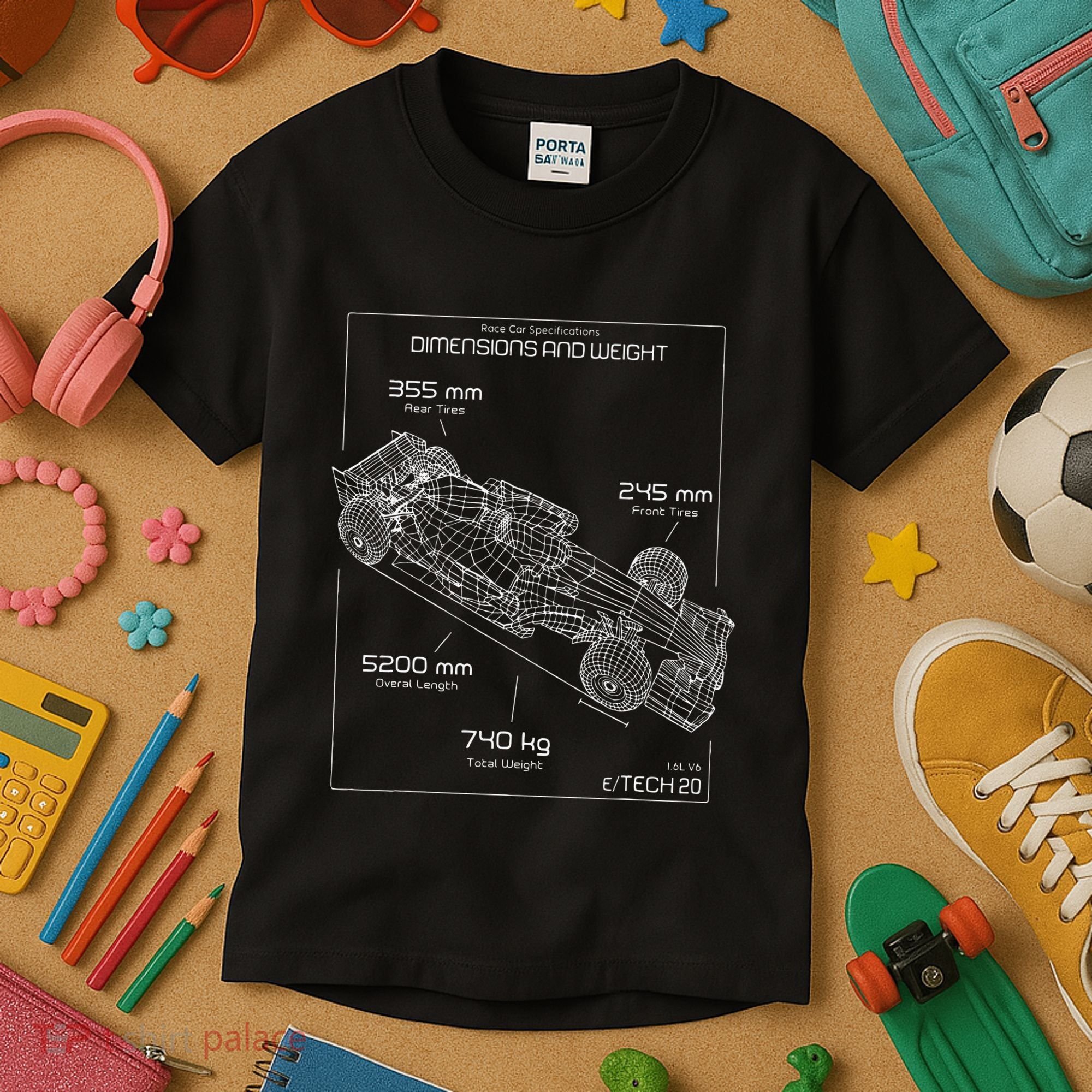 Formula Race Car Specifications Team Racing fan engineering Kids T-Shirt