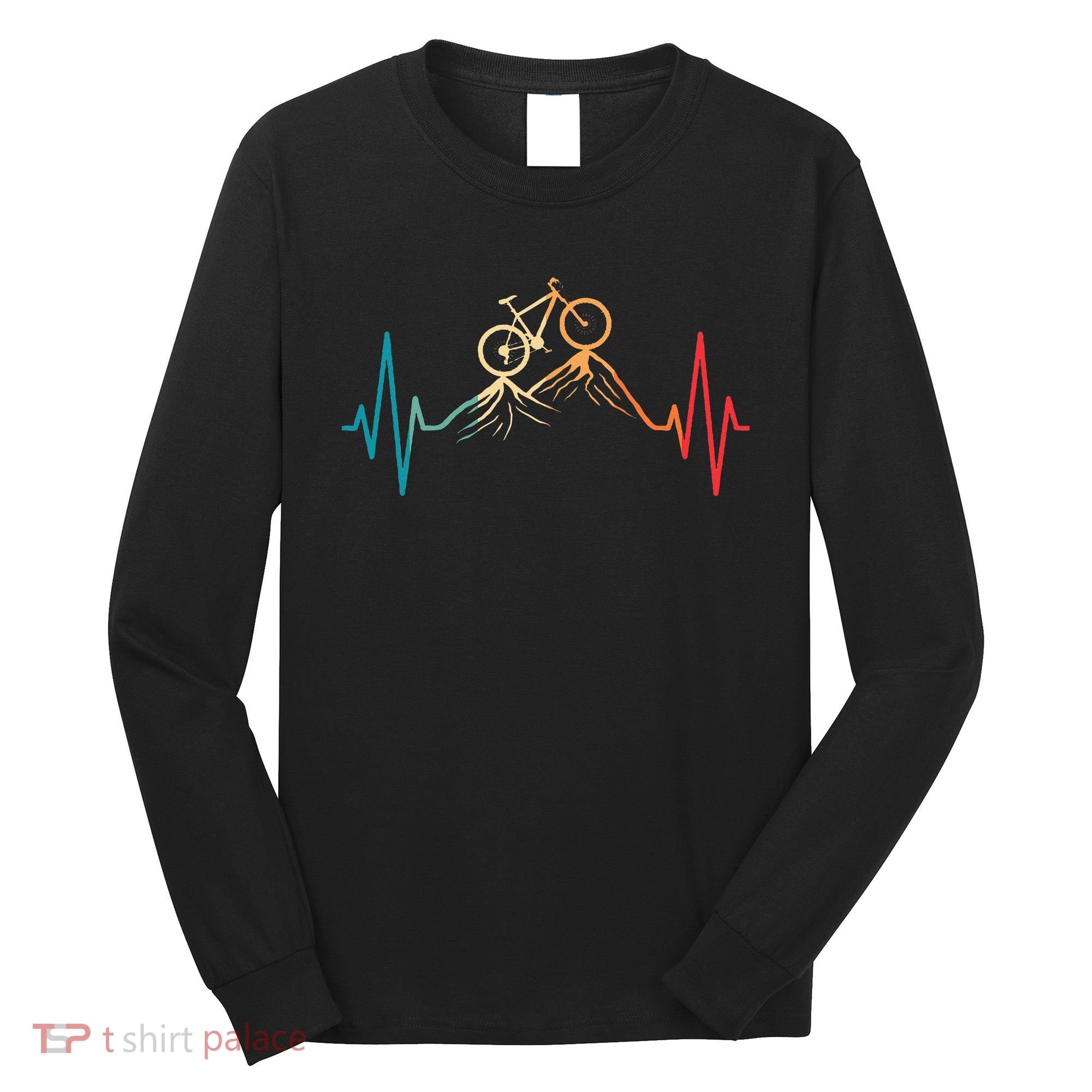 Funny Retro Cycling Heartbeat Bicycle Mountain Bike Biking Long Sleeve Shirt