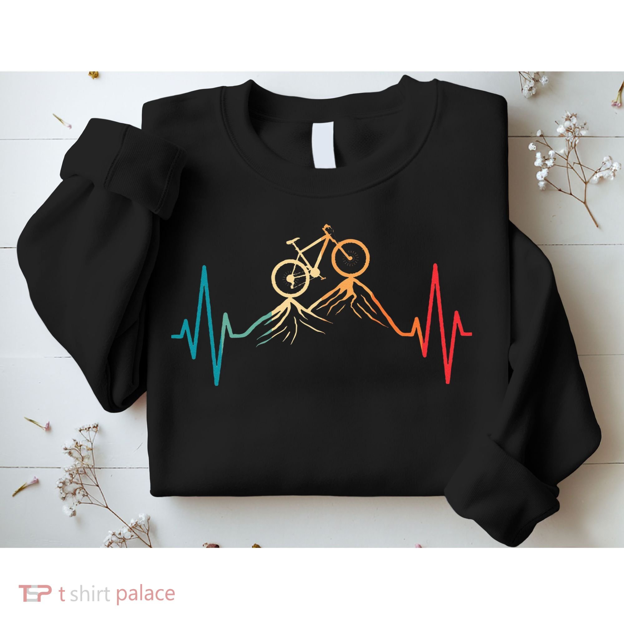 Funny Retro Cycling Heartbeat Bicycle Mountain Bike Biking Sweatshirt