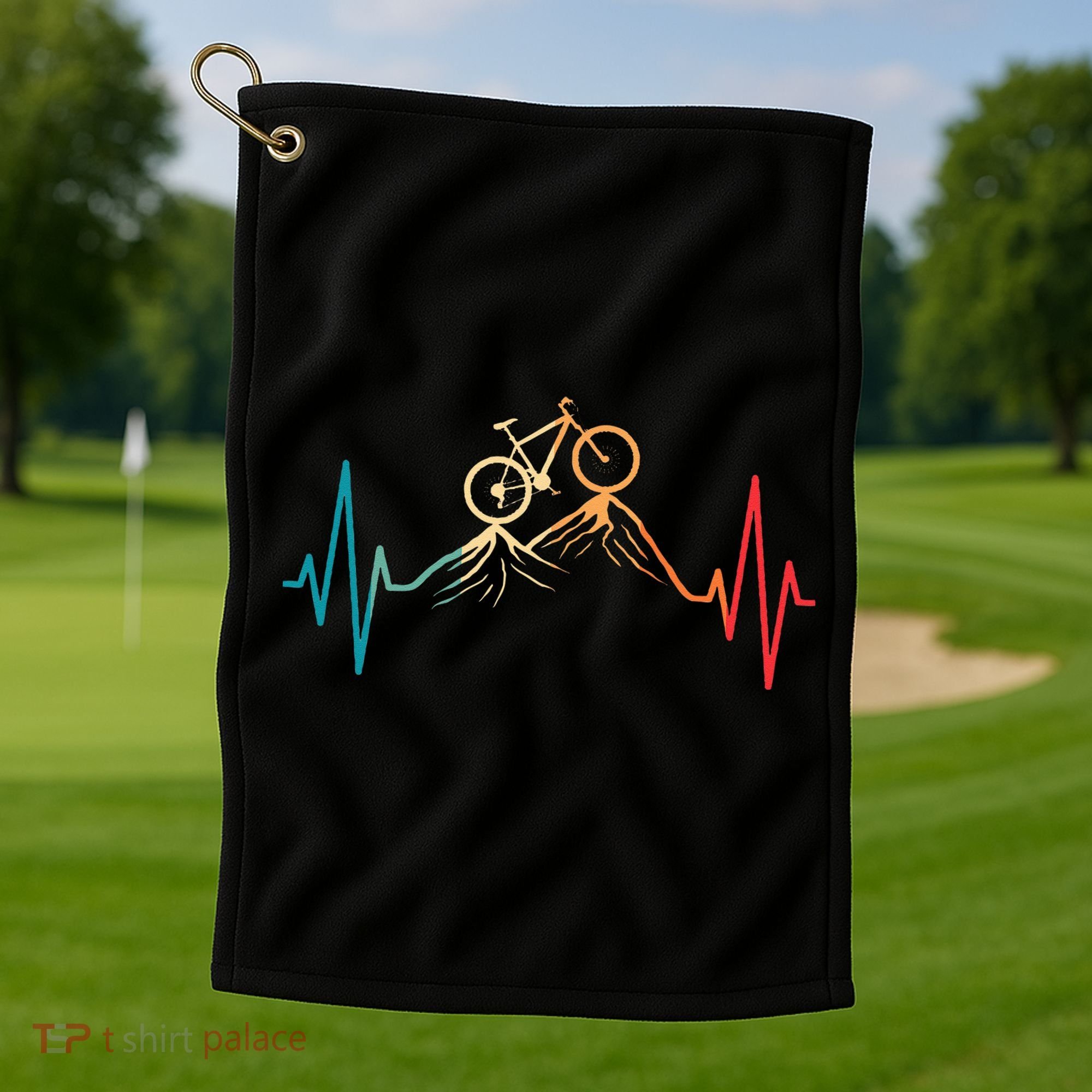 Funny Retro Cycling Heartbeat Bicycle Mountain Bike Biking Golf Towel