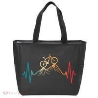 Funny Retro Cycling Heartbeat Bicycle Mountain Bike Biking Tote Bag thumb 0