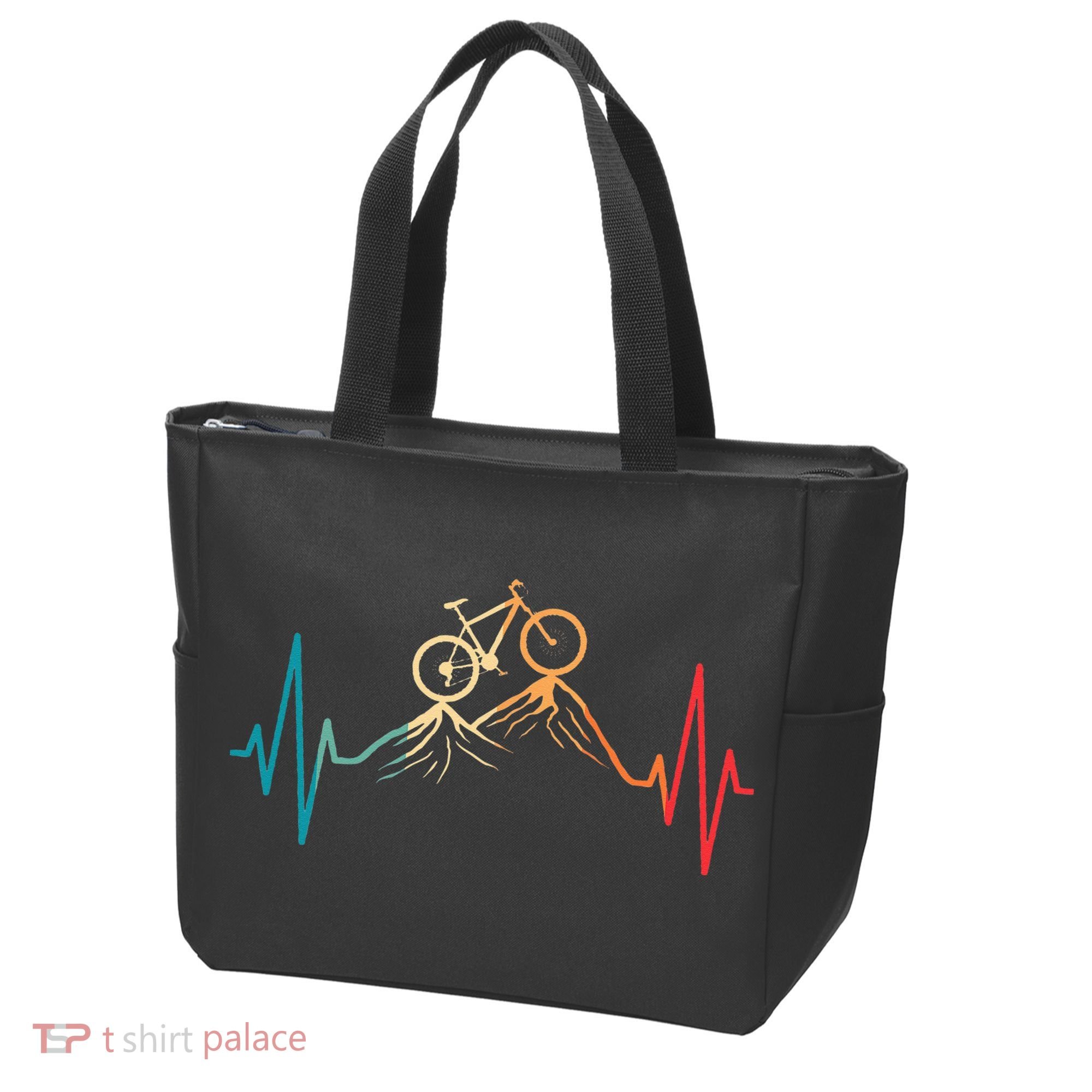 Funny Retro Cycling Heartbeat Bicycle Mountain Bike Biking Tote Bag
