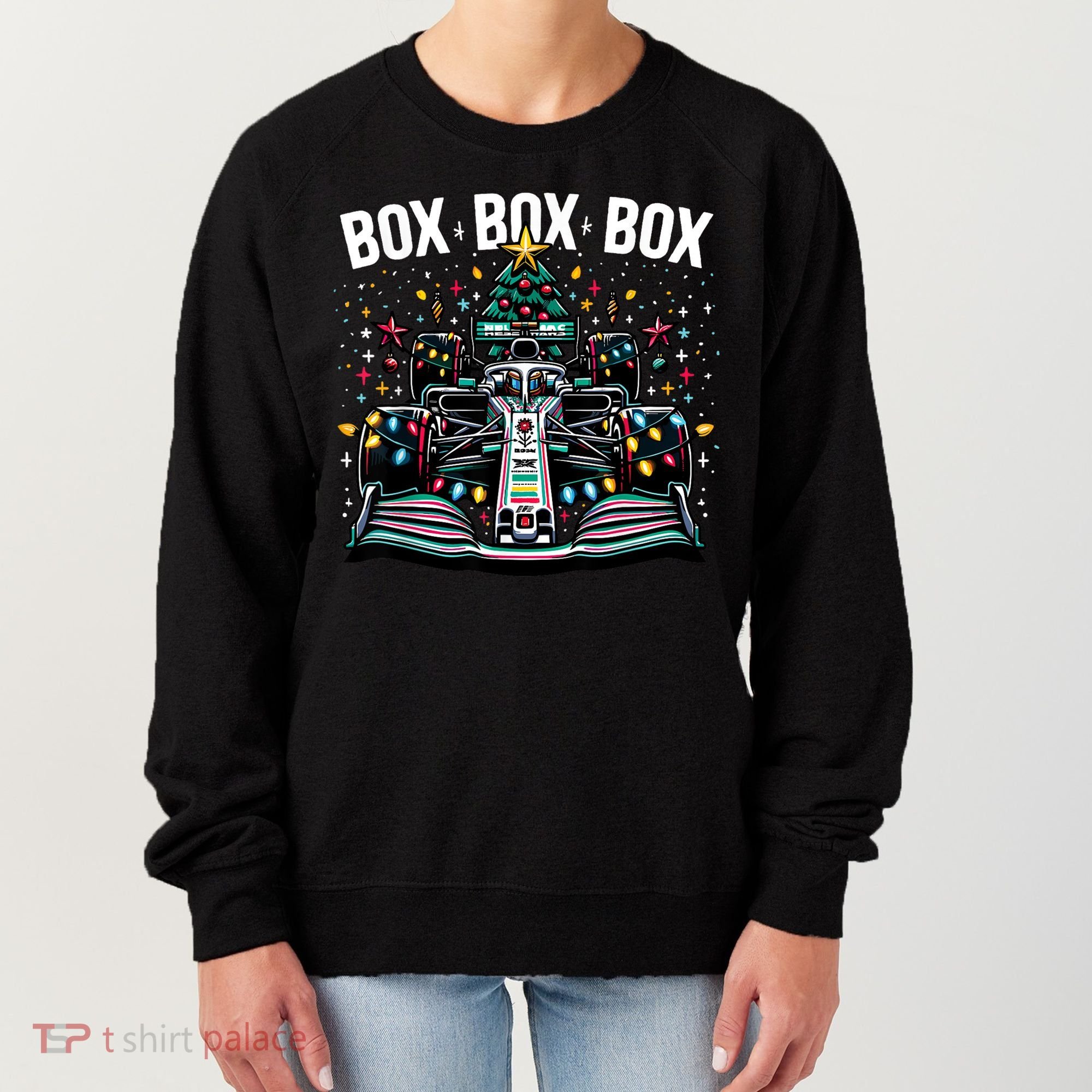 Formula Racing Car Box Box Box Radio Call Fun Christmas Tree Women's Sweatshirt