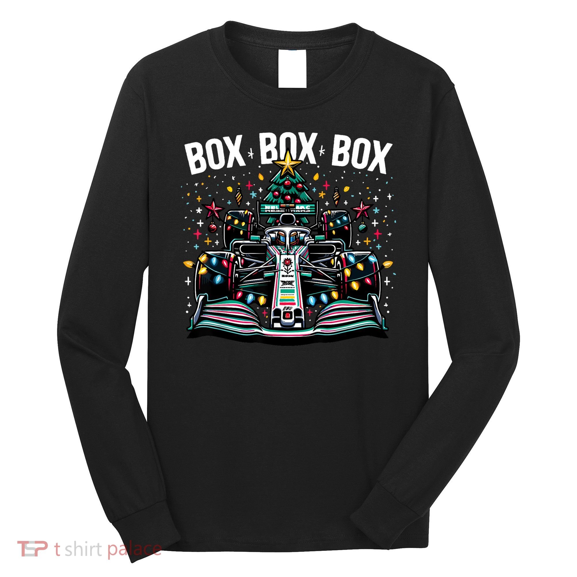 Formula Racing Car Box Box Box Radio Call Fun Christmas Tree Long Sleeve Shirt